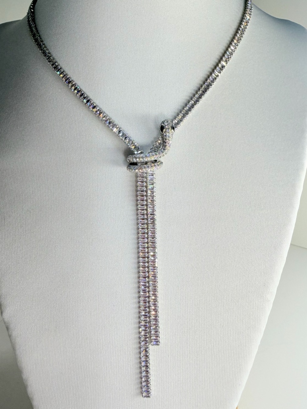Silver Crystal Lariat Necklace - Elegant Sparkle rhodium, plated like a diamond
